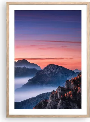 Produktbild von Gerahmtes Poster - Rahmen in heller Eiche - Westen Sonne Berge - 50x70 cm - Wand Bild - Wanddeko - Wandbilder - Kunstposter - Wandposter - Bilderrahmen - Bilder - Kunstdruck - P2NPA50x70-4525