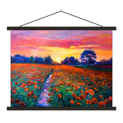 Produktbild von MuchoWow® Textilposter Malerei - Natur - Blumen - Ölfarbe 150x113 cm mit holzfarbenen Rahmen - Poster