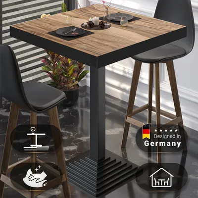 Produktbild von BPY | Bistro Stehtisch | 60 x 60 x 114 cm | Schwarzer Rand | Quadratisch | Sheesham / Schwarz | Gastro Steh Tisch Restaurant