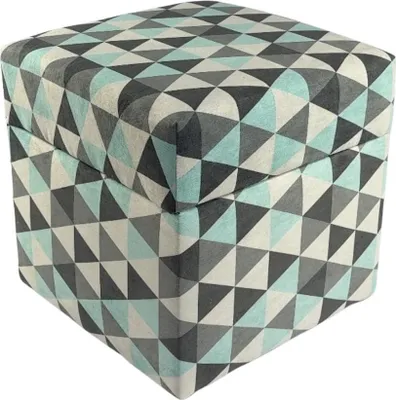 Produktbild von Velours-Hocker MERCURE 40x40 cm quadratisch mit Stauraum – aufklappbarer Polsterhocker mit Dreiecksmuster – Türkis
