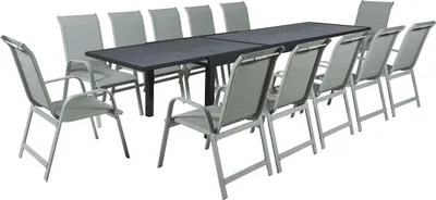 Immagine prodotto di Set da pranzo da giardino "Lagos" - 200/320 x 105 x 76 cm - 12 sedie - Grigio chiaro