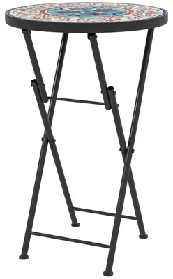 Produktbild von Mosaik-Gartentisch rund klappbar Bistrotisch Keramik-Tischplatte Metallrahmen Mehrfarbig Ø 35,5 x 55 cm