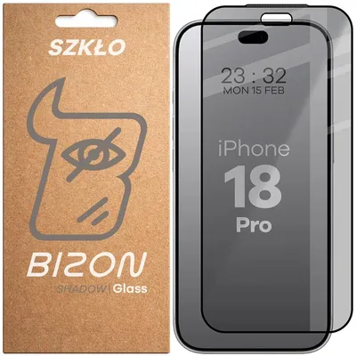 Produktbild von Gehärtetes Glas mit Privatschutzfilter für iPhone 18 Pro, Bizon Glass Edge Shadow, getönt mit schwarzer Rahmen