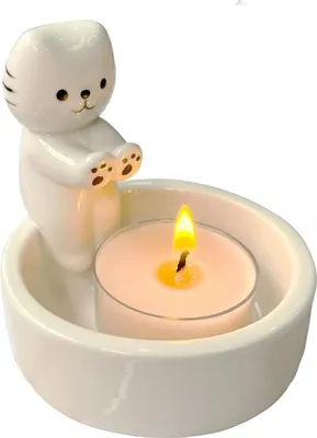 Produktbild von STILVORA Kerzenständer, Niedliche Katzen Kerzenhalter, Keramik Deko für Zuhause, Tischdeko, Wohnaccessoire, Tiermotiv, Handgefertigt, Perfektes Geschenk für Katzenliebhaber, Eine Katze