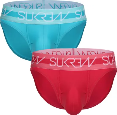 Imagen del producto de SUKREW - Ropa Interior Slip Hombre - Classic Brief Multipack 1x Scuba Blue + 1x Deep Coral - Tamaño L