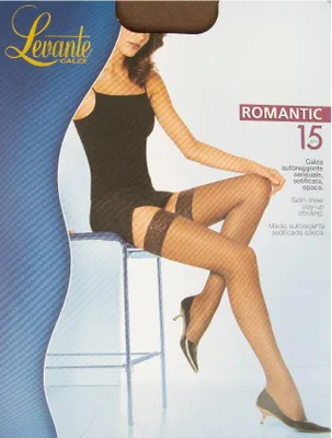 Obrázek produktu pro Matné samodržící punčocháče pro ženy, 15 den, 17 dtex, značka LEVANTE, model ROMANTIC 15 AUTOREGGENTE, velikost 2 – M, polyamid 81 %, Elastan 19 %