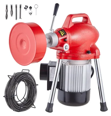 Obrázok produktu pre VEVOR stroj na čistenie rúr 66 ft x 5/8", 250 W elektrický stroj na čistenie rúr s ručným posuvom - s 2 oceľovými lanami, 7 nožmi a ovládaním CW/CCW pre 1,6" až 4" rúry