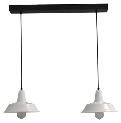 Productafbeelding van Witte vintage eettafellamp Industria 2x25 2-lichts met zwart