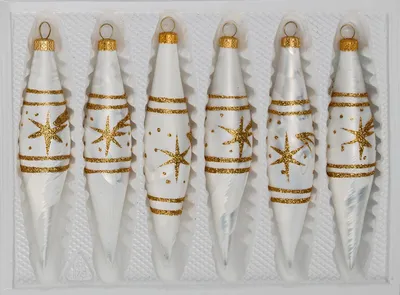 Produktbild von 6 tlg. Glas-Zapfen Set in"Ice Weiss Gold" Komet