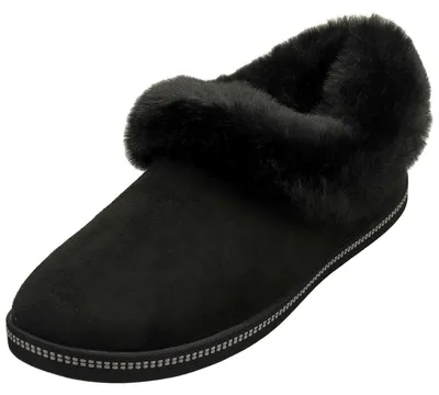 Produktbild von Skechers Damen Cozy Campfire Winter Nights Hausschuh, Black Microfiber/Faux Fur,