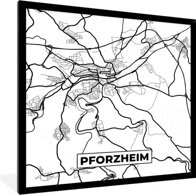Produktbild von MuchoWow® Gerahmtes Poster Pforzheim - Karte - Stadtplan 40x40 cm - Poster mit Schwarzem Bilderrahmen Wandposter Rahmen Foto Bilder - Mit Rahmen - Wanddekoration Schlafzimmer