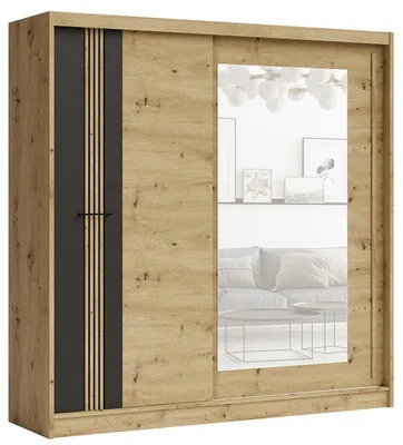 Produktbild von MOLTO Schwebetürenschrank 200 cm mit Spiegel, Artisan/Schwarz
