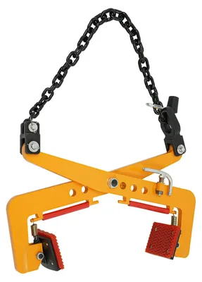 Obrázek produktu pro Paletový zvedák – zvedací kleště/uchopovací kleště – nosnost 325 kg – rozteč čelistí 12–36 cm – pro kámen, dřevo, palety – žlutá barva