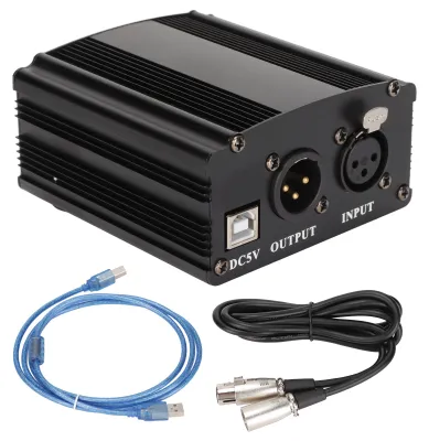 Produktbild von 48-V-Phantomspeisung, 1-Kanal-Kondensatormikrofon mit 3-poligem XLR-Kabel und USB
