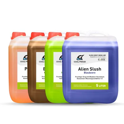 Produktbild von Slush Eis Sirup 4X5L Set Cola Pfirsich Waldmeister Blaubeere Konzentrat Aktion Vom Hersteller