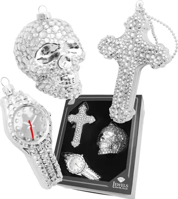 Produktbild von Krebs Glas Lauscha Glasornamente Set Sub Culture Xmas - Silber mit Strasssteinen - 8-13cm - Jewels by Krebs Glas Lauscha - 21303