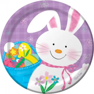 Produktbild von 8 kleine Oster Pappteller weißer Hase