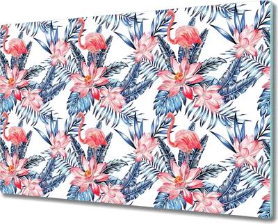 Produktbild von Glas-Herdabdeckplatte Glaskeramikkochfeld-Abdeckung - 80x52 cm - Flamingos Palmblätter Blumen