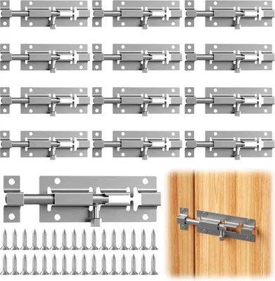 Produktbild von 12 Stück Edelstahl Riegelschloss, Türriegel Klein 3 Inch, Bolzenriegel Silber Schieberiegel Dick, Sicherheit Schlossriegel mit Schrauben, Riegel Schloss für Haus TüRen Garten Badezimmer Zaun