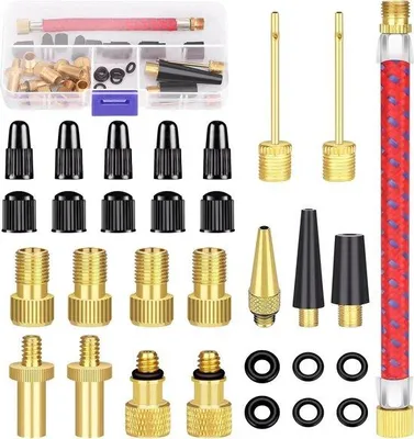 Productafbeelding van Set fietspompadapters - Adapter voor fietsventielen, voor binnenbanden en reparatiesets - Adapter voor fietsventielen, balpompnaald, opblaaskit - geschikt voor fietsbanden, fietsvorken en opblaasbaar speelgoed
