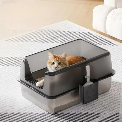 Produktbild von Katzenklo - Offene Katzentoilette - Edelstahl - 60 x 40 x 31,5 cm - Leicht zu reinigen - Schwarz