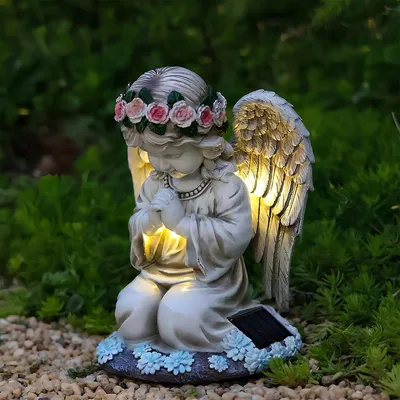 Produktbild von Solarengel Gartenfigur Gartenengel Grabschmuck - 20,5 x 15,5 x 14 cm - Harz - Wetterfest - Bunt