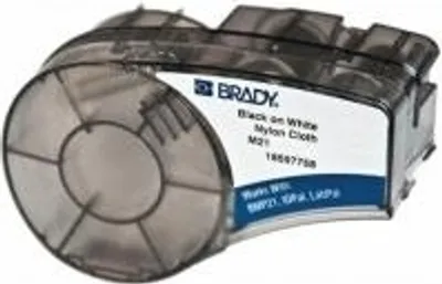 Produktbild von Brady M211 und M210, Etiketten aus Nylongewebe für Kabel, Leitungen und Patch-Panels, Schwarz, Weiß, Selbstklebendes Druckeretikett, Nylon, Wärmeübertragung, Permanent, Matte