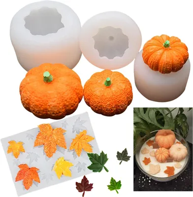 Productafbeelding van Siliconen vormen pompoen esdoornblad - Set van 4 - 3D-pompoen-siliconen vormen voor kaarsen - Herfst - Halloween - Thanksgiving - Kaarsvorm