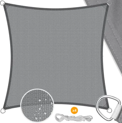 Produktbild von KESSER® Sonnensegel Sonnenschutz Windschutz | HDPE Gewebe | wasserabweisend & windabweisend | 5-Fach quer vernäht robust & stabil Schattenspender Garten Balkon Terrasse , Form:Quadrat, Farbe:Grau, Größe:5x5m