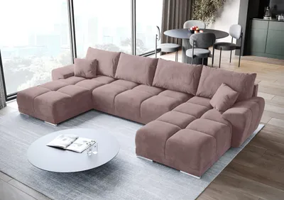 Produktbild von BroMARKT Ecksofa NUBES Schlaffunktion Bettkasten U-Form 372x184x85cm Rosa