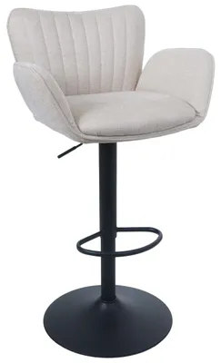 Productafbeelding van Barkruk HWC-M67, draaibare barkruk met armleuningen en voetsteun, bekleed met stof/textiel, frame van staal, gecertificeerd, kleur: crème, poten: zwart