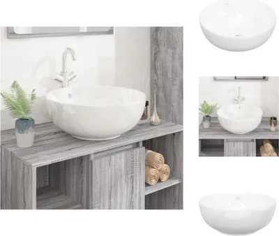 Produktbild von vidaXL Waschbecken Weiß 44x17 cm Keramik Rund -  Badezimmer-Waschbecken