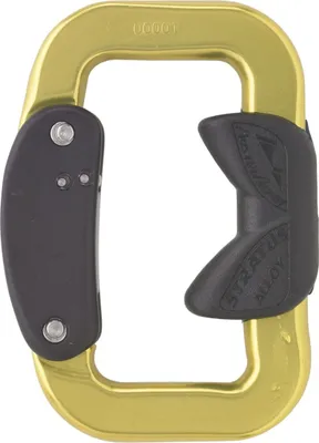 Schnappkarabiner "Stratus SlideAutolock" von Austri Alpin; gelb mit schwarzem Griff; für Kletteranwendungen.