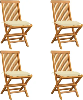 Produktbild von Gartenstühle mit Cremeweißen Kissen Garten StüHle Terassenstuhl AußEn GartenstüHle Balkon Stuhl 4 STK. Massivholz Teak