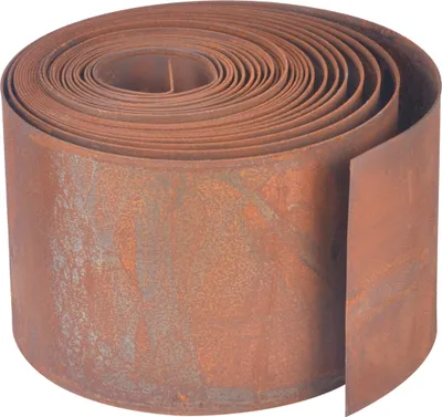 Image de Bordure de pelouse Relaxdays, 10 m x 14 cm, acier, aspect rouillé, en rouleau, bordure de parterre flexible, bordure pour parterres et pelouse, marron