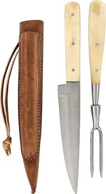 Produktbild von Mittelalter-Besteck Set mit Gabel in Doppellederscheide Knochen