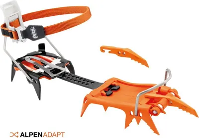 Petzl Dart Steigeisen in Schwarz und Orange mit Metallspitzen und verstellbarem orangefarbenem Riemen
