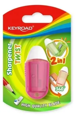 Zdjęcie produktu dla Temperówka plastikowa z gumką pojedyńcza MIX - Keyroad