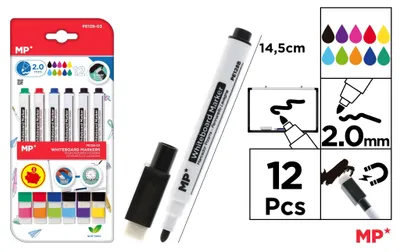 Obrázok produktu pre Marker do tablic suchościeralnych 12 kolorów MP
