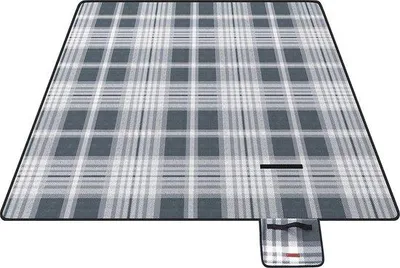 Produktbild von Unyqoos® Picknickdecke 200 x 200 cm – große 3‑lagige Camping‑ & Stranddecke mit Samt‑Oberfläche, Schaumfüllung und wasserdichter Aluminium‑Unterschicht, grau‑weiß