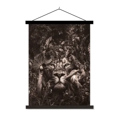 Produktbild von MuchoWow® Textilposter Löwe - Tiere - Affe 120x160 cm mit schwarzem Rahmen - Magnetischer