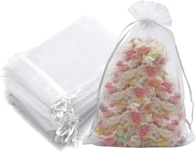 Imagen del producto de Bolsas de organza, 30 unidades, 20 x 30 cm, color blanco, para embalaje de regalos, ideales para joyería