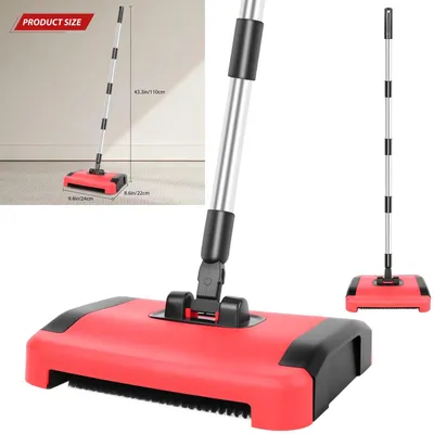 Produktbild von Manueller Teppichkehrer - Bodenkehrer - 180° flexibler Schwenkkopf - Dreilagige weiche Bürstenwalze - Edelstahl + PP - Abnehmbarer Reinigungskamm - 110 x 24 x 244 cm