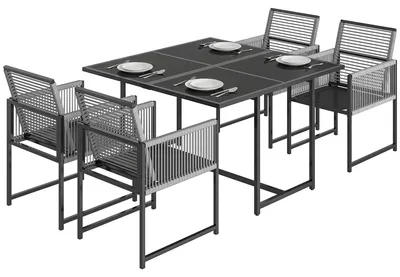 Produktbild von Outsunny Gartenmöbel Set Sitzgruppe 5-teilig Glastisch mit 4 Atmungsaktiv Stühle