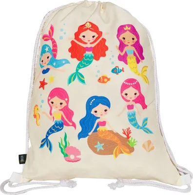 Produktbild von HECKBO® Mermaid Mädchen Turnbeutel - beidseitig mit Buntem Meerjungfrauen Motiv Bedruckt - 40x32cm - waschmaschinenfest - geeignet für Sport, Schule, Freizeit, Kindergarten, Krippe, Reise