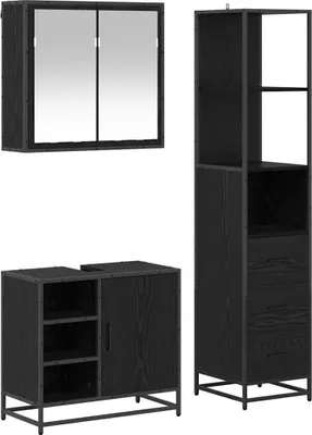 Produktbild von vidaXL Badezimmermöbel-Set 3 pcs Schwarz Eichen-Optik Holzwerkstoff