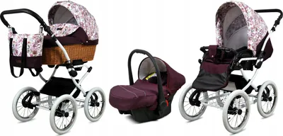 Produktbild von Babylux® Classic White | 3in1 Kinderwagen Set | Maroon Flowers | Kombikinderwagen | Kinderwagens