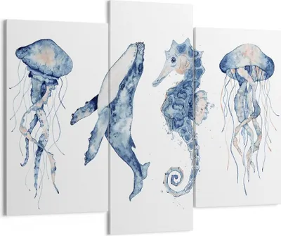 Produktbild von Bild auf Leinwand - Leinwandbild - 3 Teile - Tiere Marine Kinder - 130x100cm - Wand Bild - Wanddeko - Wandbilder - Leinwanddruck - Bilder - Wanddekoration - Leinwand bilder - Wandbild - CB130x100-4262