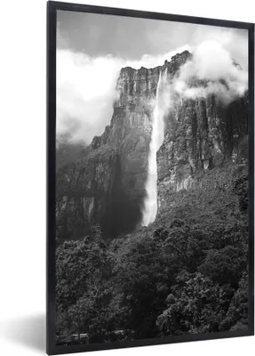 Produktbild von MuchoWow® MuchoWow® Gerahmtes Poster Schwarz-Weiß-Bild der Wasserfälle im Canaima-Nationalpark 40x60 cm - Poster mit zchwarzem Bilderrahmen - Papierdruck - Wandbilder