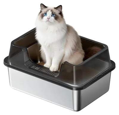 Produktbild von GarveeHome Groß Katzenklo Edelstahl, Halbgeschlossen Katzenklo Edelstahl Leicht